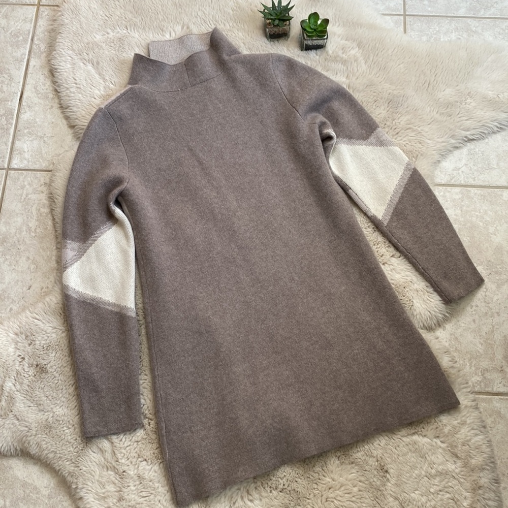 Tahari Cashmere Cardigan Color Block Tan Cream Si… - image 2